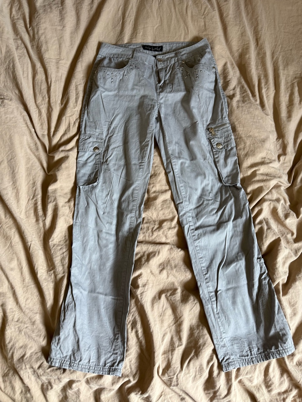 Baby Phat Light Gray Cargo Pants with Embroidered Pocket